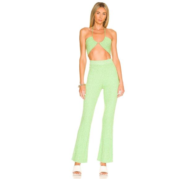 Lovers and Friends Mckenna Drawstring Halter & Pant Set in Marled Green Small - Picture 1 of 4
